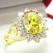 แหวนพลอยบุษราคัม พลอยสีเหลือง แหวนชุบทองแท้ 5 ไมครอน