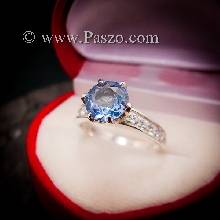 แหวนอะความารีน แหวนชูพลอย แหวนพลอยสีฟ้าอ่อน แหวนเงินแท้