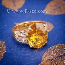 แหวนบุษราคัม แหวนทองแท้ ทอง90 ฝังพลอยสีเหลือง บุษราคัม บ่าแหวนฝังเพชร