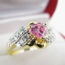 แหวนพลอยสีชมพู โทพาซสีชมพู รูปหัวใจ แหวนทองชุบ 5 ไมครอน เบอร์52