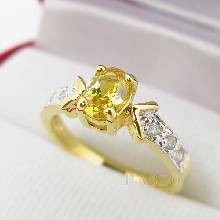 แหวนบุษราคัม พลอยสีเหลือง ประดับเพชร แหวนทองแท้ ชุบ 5 ไมครอน