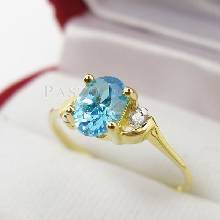 แหวนพลอยสีฟ้า blue topaz สีฟ้าสดใส ตัวแหวนชุบทองแท้ 5 ไมครอน เบอร์56