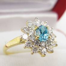แหวนพลอยสีฟ้า blue topaz สีฟ้าสดใส ตัวแหวนชุบทองแท้ 5 ไมครอน เบอร์56
