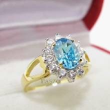 แหวนพลอยสีฟ้า blue topaz ตัวแหวนชุบทองแท้ 5 ไมครอน เบอร์53