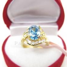 แหวนพลอยสีฟ้า blue topaz ตัวแหวนทองแท้ 5 ไมครอน เบอร์แหวน52