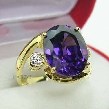แหวนพลอยสีม่วง อะมิทิสต์ ตัวแหวนชุบทองแท้ 5ไมครอน เบอร์ 55