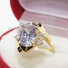 แหวนพลอยสีม่วง อะมิทิสต์ ประดับเพชรข้าง ตัวแหวนทองแท้ชุบ 5 ไมครอน เบอร์ 54