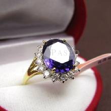 แหวนพลอยสีม่วง อะมิทิสต์ ล้อมเพชร ตัวแหวนชุบทองแท้ 5 ไมครอน เบอร์59