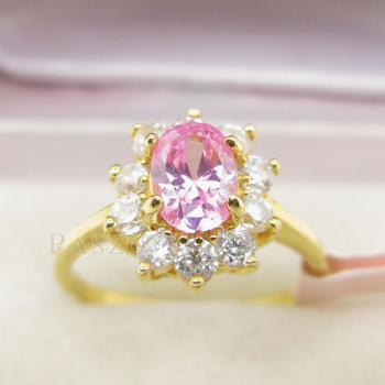 แหวนพลอยสีชมพู ล้อมเพชร แหวนทองชุบ #2