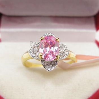 แหวนพลอยสีชมพู โทพาซสีชมพู แหวนทองชุบ5 #1