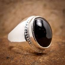 แหวนนิลแท้ แหวนผู้ชายเงินแท้ แหวนผู้ชายนิล เจียรหลังเบี้ย 925 แหวนผู้ชาย