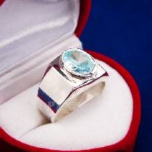 แหวนผู้ชาย แหวนเงินแท้ พลอยอะความารีน พลอยสีฟ้าน้ำทะเล แหวนสำหรับผู้ชาย