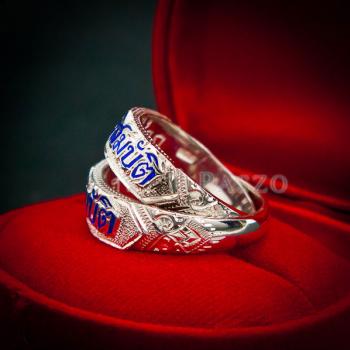 แหวนนามสกุล แหวนคู่ ลงยาอักษรสีน้ำเงิน #3