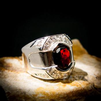 แหวนเงินสำหรับผู้ชาย แหวนพลอยโกเมน สีแดงก่ำ #2