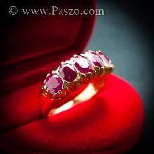 แหวนพลอยทับทิม แหวนทอง พลอยสีแดง แหวนแถว 5เม็ด ฝังพลอยทับทิม