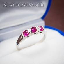 แหวนทับทิม 3เม็ด แหวนเงินแท้ ฝังพลอยทับทิม พลอยสีแดง เม็ดกลม แหวนพลอยทับทิม แหวนขนาดเล็ก