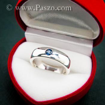 แหวนเกลี้ยงหน้าโค้ง ฝังพลอยไพลิน แหวนพลอยสีน้ำเงิน #4