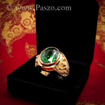 แหวนพญาครุฑ แหวนทอง90 ฝังพลอยสีเขียวมรกต #3
