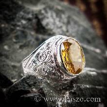 แหวนบุษราคัม แหวนผู้ชายเงินแท้ แหวนทรงมอญ แกะลายไทย พลอยสีเหลือง แหวนเงินแท้ แหวนผู้ชาย