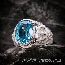 แหวนครุฑ แหวนผู้ชายเงินแท้ พลอยสีฟ้า บูลโทพาซ แหวนเงินแท้ แหวนผู้ชาย