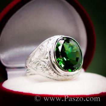 แหวนพลอยมรกต แหวนผู้ชายเงินแท้ พลอยสีเขียว #2