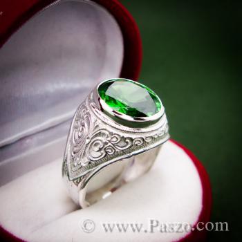แหวนพลอยมรกต แหวนผู้ชายเงินแท้ พลอยสีเขียว #7