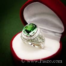 แหวนพลอยมรกต แหวนผู้ชายเงินแท้ พลอยสีเขียว แหวนมอญ แกะลายไทย แหวนผู้ชาย