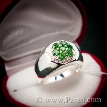 แหวนพลอยสีเขียว แหวนเงินแท้ แหวนแปดเหลี่ยม #3