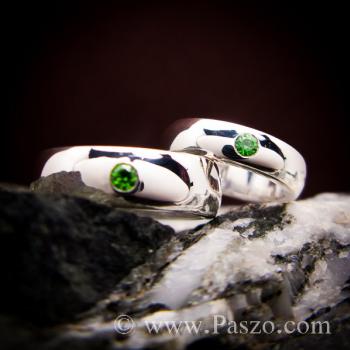 แหวนคู่ แหวนเงินหน้าโค้ง ฝังพลอยสีเขียว #3