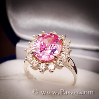 แหวนพลอยสีชมพู ล้อมเพชร pink #4
