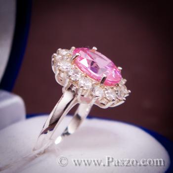 แหวนพลอยสีชมพู ล้อมเพชร pink #5