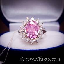 แหวนพลอยสีชมพู ล้อมเพชร pink topaz แหวนเงินแท้