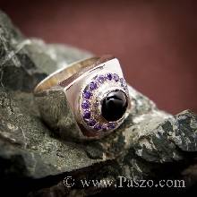 แหวนนิลสำหรับผู้ชาย แหวนนิลล้อมพลอยสีม่วง แหวนเงินแท้