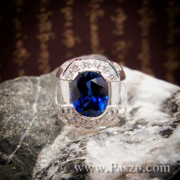 แหวนพลอยสีน้ำเงิน แหวนผู้ชายเงินแท้ แหวนไพลินผู้ชาย #4