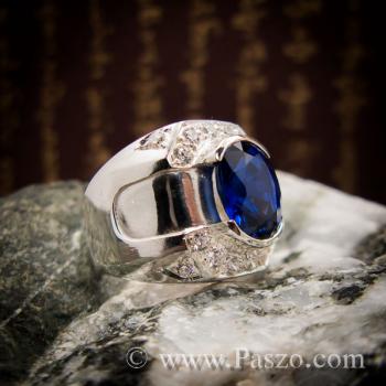 แหวนพลอยสีน้ำเงิน แหวนผู้ชายเงินแท้ แหวนไพลินผู้ชาย #5