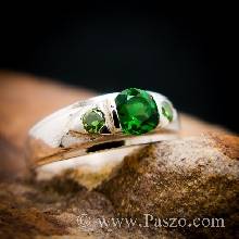แหวนมรกต แหวนพลอยสีเขียว แหวนเงินแท้ พลอยสีเขียวมรกต 3เม็ด แหวนวงเล็ก