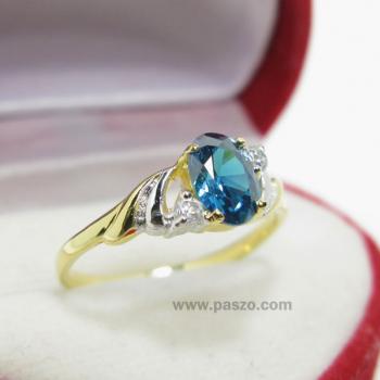 แหวนพลอยสีฟ้า ประดับเพชร แหวนทองแท้ #1