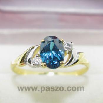 แหวนพลอยสีฟ้า ประดับเพชร แหวนทองแท้ #3