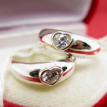 แหวนเงินคู่รัก แหวนรูปหัวใจ ฝังเพชร #1