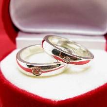 แหวนเงินคู่รัก แหวนเกลี้ยงขอบตรงฝังเพชร เม็ดเดี่ยว 1 เม็ด แหวนเงินแท้