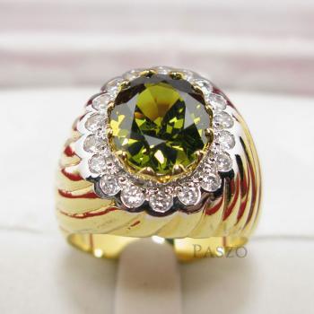 แหวนทองผู้ชาย แหวนพลอยเขียวส่อง ล้อมเพชร #2