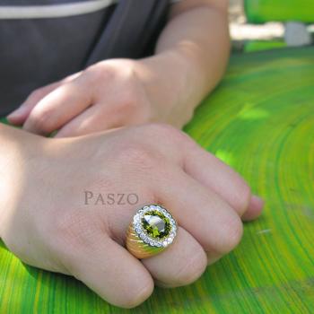 แหวนทองผู้ชาย แหวนพลอยเขียวส่อง ล้อมเพชร #3