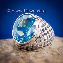 แหวนฉลุลาย แหวนพลอยสีฟ้า แหวนผู้ชายเงินแท้ แหวนฉลุลายตาข่าย แหวนผู้ชาย