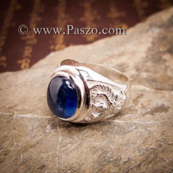 แหวนผู้ชายไพลิน แหวนผู้ชายเงินแท้ พลอยสีน้ำเงิน #4