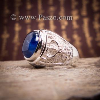 แหวนผู้ชายไพลิน แหวนผู้ชายเงินแท้ พลอยสีน้ำเงิน #5
