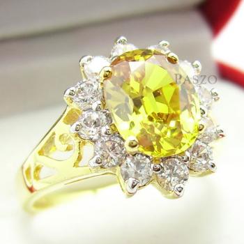 แหวนพลอยบุษราคัม พลอยสีเหลือง แหวนชุบทองแท้ #1