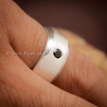 แหวนนิล แหวนเงินแท้ ฝังนิลแท้ ฝังจม บ่าแหวนตะไบเฉียง หน้าแหวน8มิล ปัดด้าน
