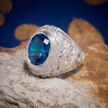 แหวนมังกร ฝังพลอยสีฟ้า ล้อมเพชร แหวนผู้ชายเงินแท้ 925 แหวนผู้ชาย