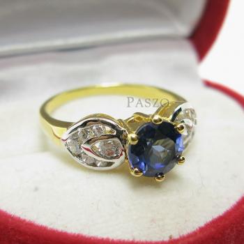 แหวนทองไมครอน18k ประดับเพชร ฝังพลอยไพลิน #3