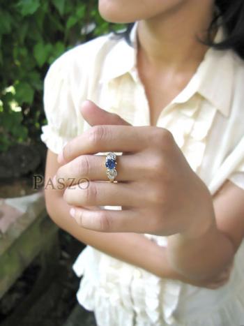 แหวนทองไมครอน18k ประดับเพชร ฝังพลอยไพลิน #5